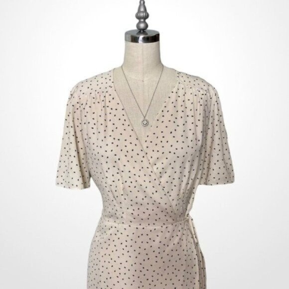 Everly Cream Polka Dot Print Midi Wrap Dress Large - Picture 3 of 9